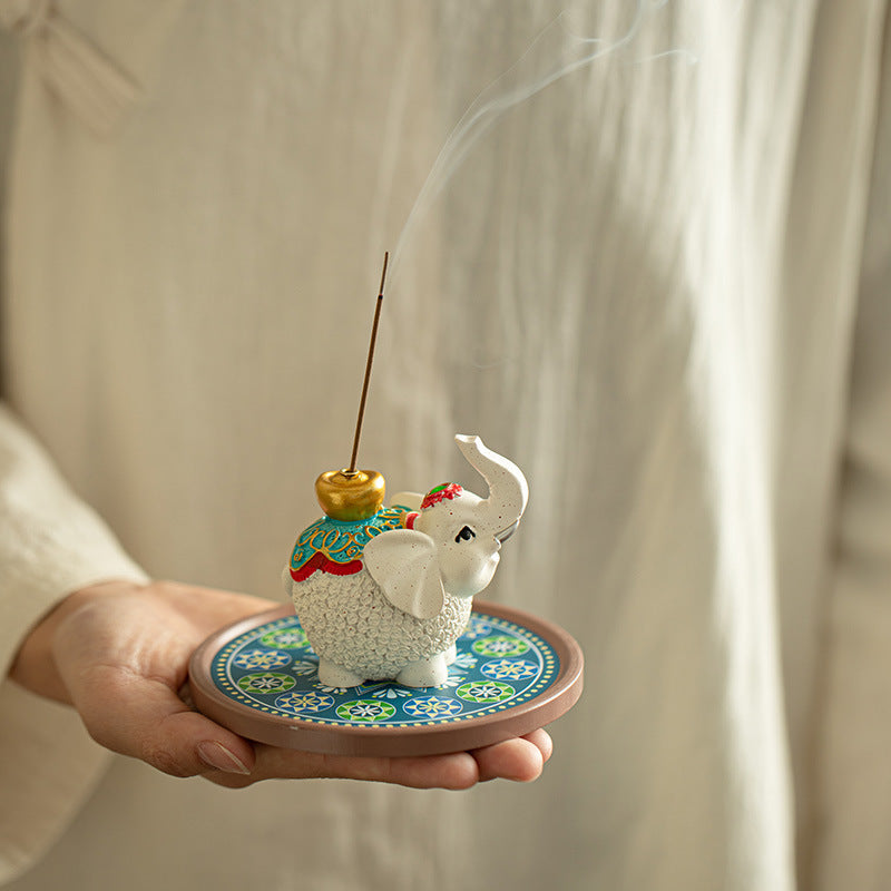 Handcrafted Auspicious Celestial Elephant Ceramic Incense Burner & Tea Pet Holder