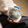 Authentic Lustrous White Hand-Painted Heavenly Bamboo San Cai Gaiwan - 160ml Tea Bowl