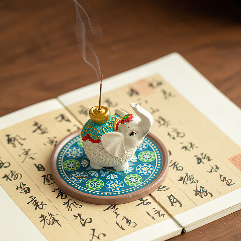 Handcrafted Auspicious Celestial Elephant Ceramic Incense Burner & Tea Pet Holder