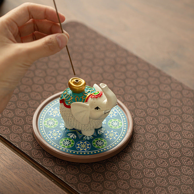Handcrafted Auspicious Celestial Elephant Ceramic Incense Burner & Tea Pet Holder