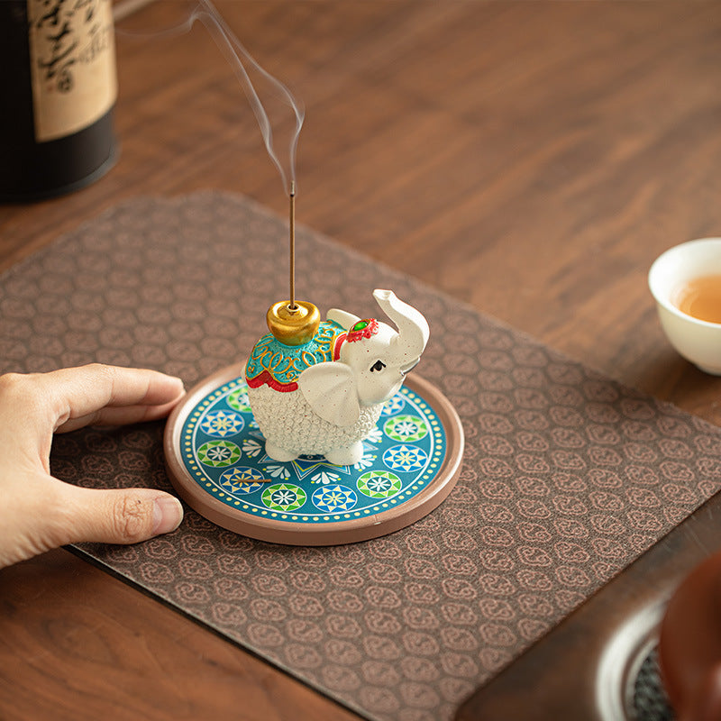 Handcrafted Auspicious Celestial Elephant Ceramic Incense Burner & Tea Pet Holder