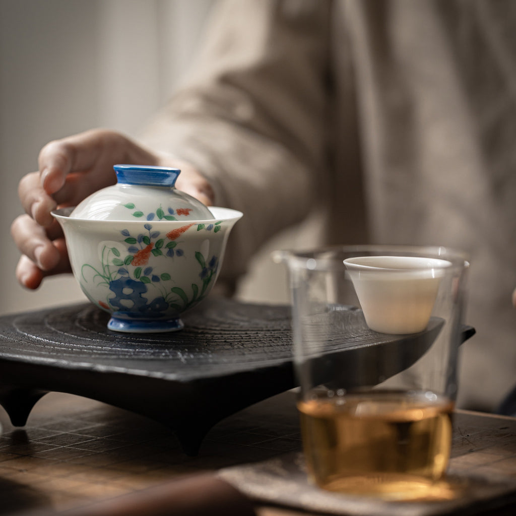Authentic Lustrous White Hand-Painted Heavenly Bamboo San Cai Gaiwan - 160ml Tea Bowl
