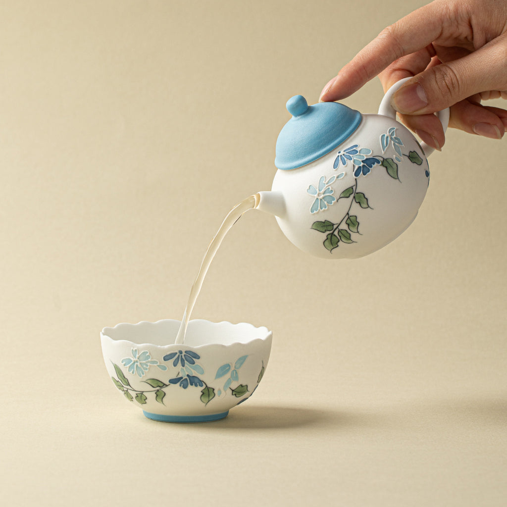 Authentic Blue Sprout Solo Ceramic Teapot & Cup Travel Set - Minimalist 1-Pot + 1-Cup Suite