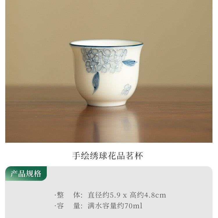 Authentic Jingdezhen Hand-Painted Hydrangea Blossom Porcelain Master Teacup - 85ml Gongfu Teacup