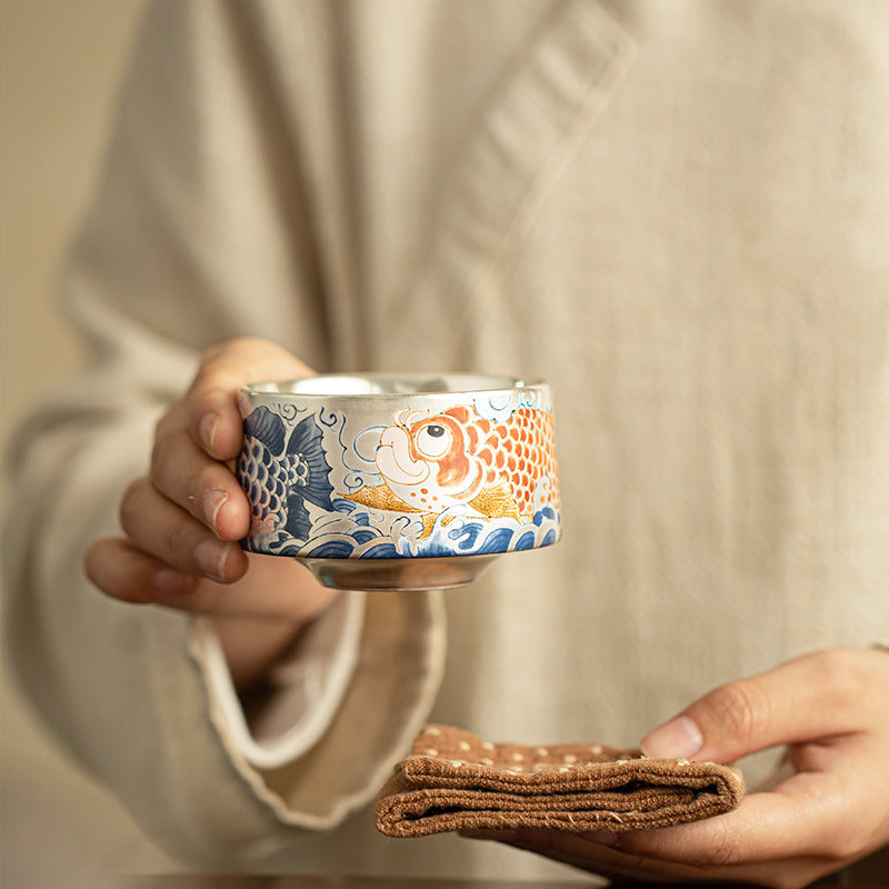 Authentic Jingdezhen Pure Ag999 Silver-Lined Imperial Dragon Year Master Teacup - 90ml Gongfu Teacup