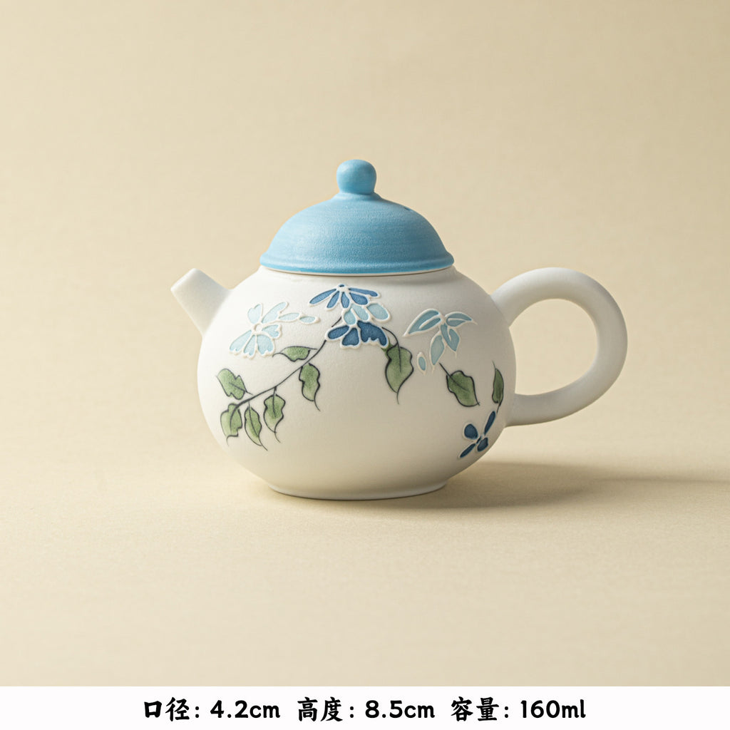 Authentic Blue Sprout Solo Ceramic Teapot & Cup Travel Set - Minimalist 1-Pot + 1-Cup Suite