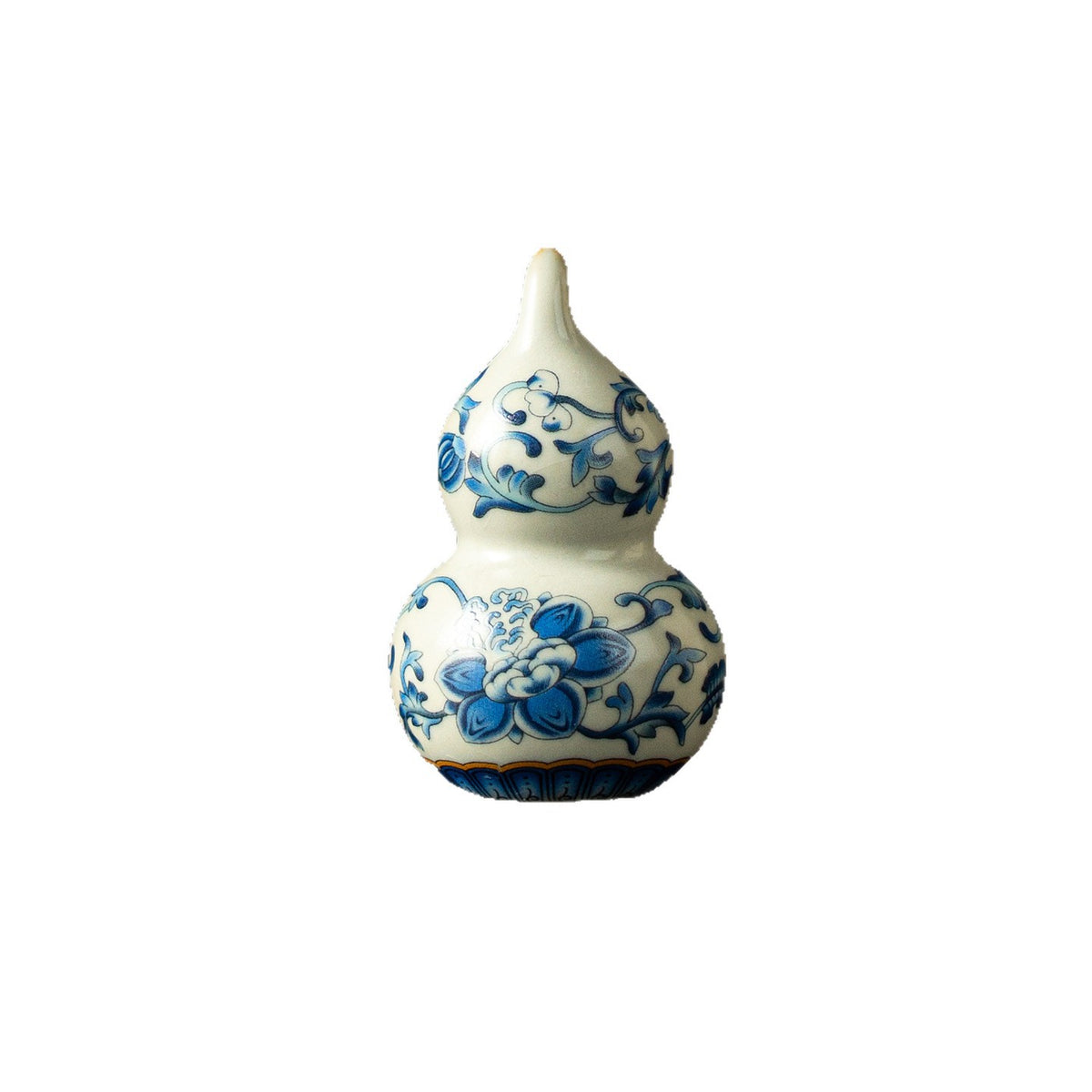 Authentic Ru Ware Celadon Blue & White Intertwined Lotus Mini Gourd Tea Pet - Desk Ornament