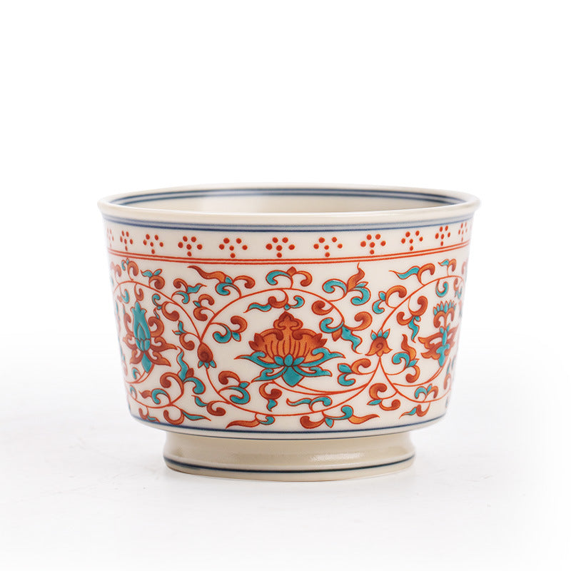 Authentic Jingdezhen Hand-Painted Red & Green Polychrome Interlocking Lotus Master Teacup - 80ml Gongfu Teacup