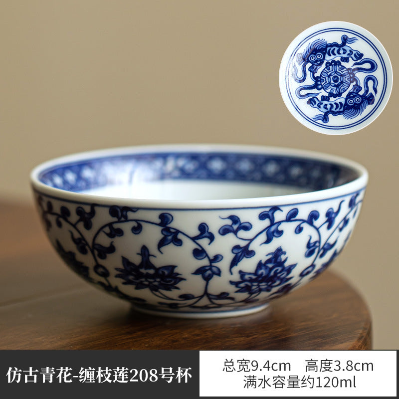 Authentic Jingdezhen Hand-Painted Blue & White Interlocking Lotus Large Master Teacup - 120ml Gongfu Teacup