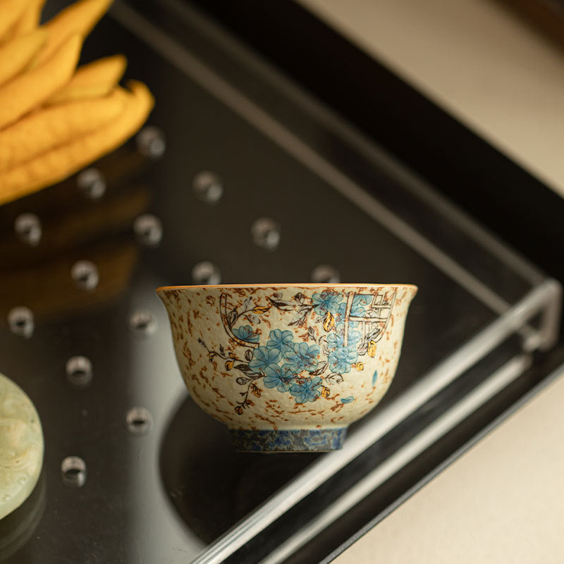 Authentic Jingdezhen Coarse Stoneware Blue & White Window-Medallion Master Teacup - 85ml Gongfu Teacup