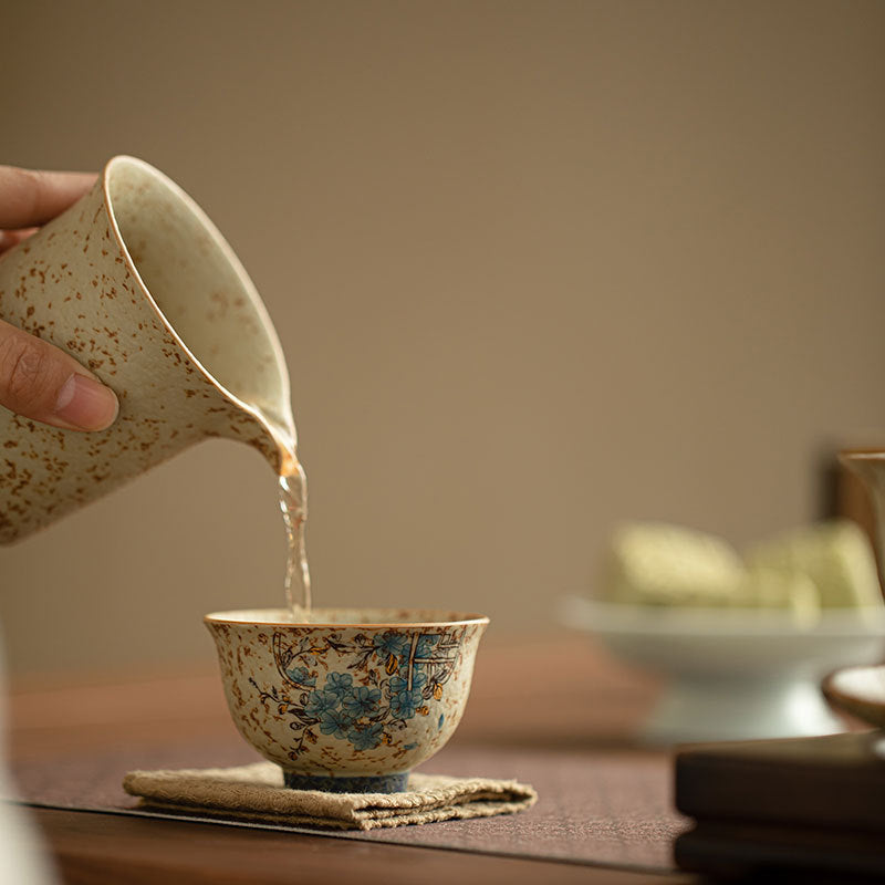 Authentic Jingdezhen Coarse Stoneware Blue & White Window-Medallion Master Teacup - 85ml Gongfu Teacup