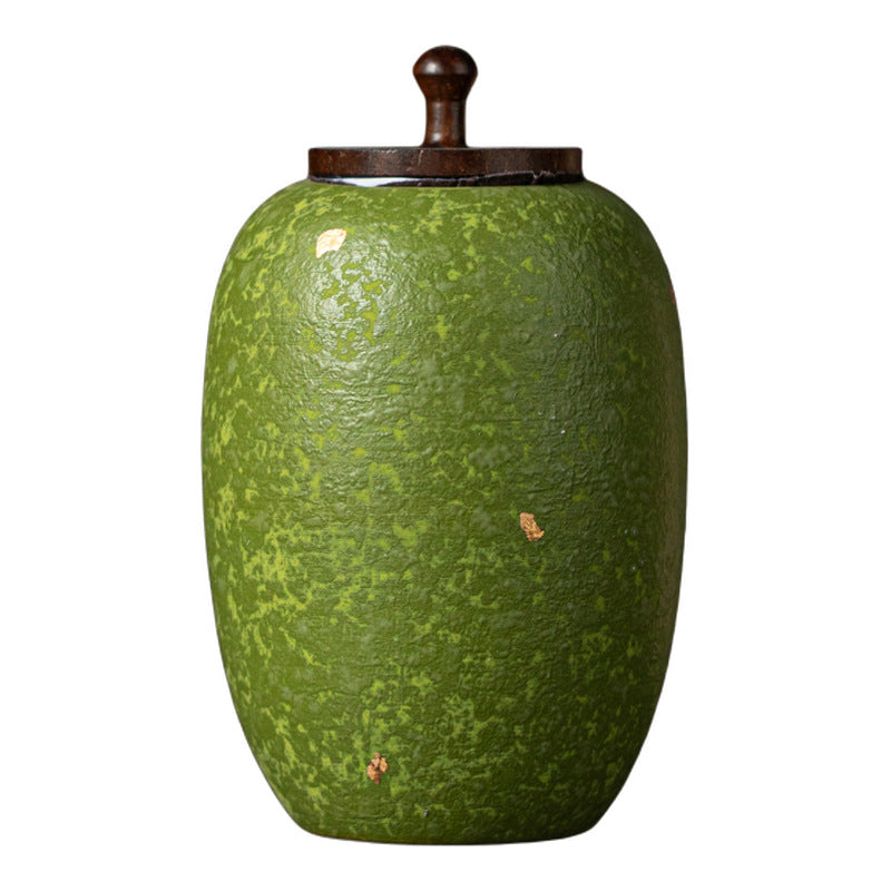 Authentic Gold-Splashed Portable Mini Ceramic Tea Caddy with Wooden Lid - Airtight Travel Canister