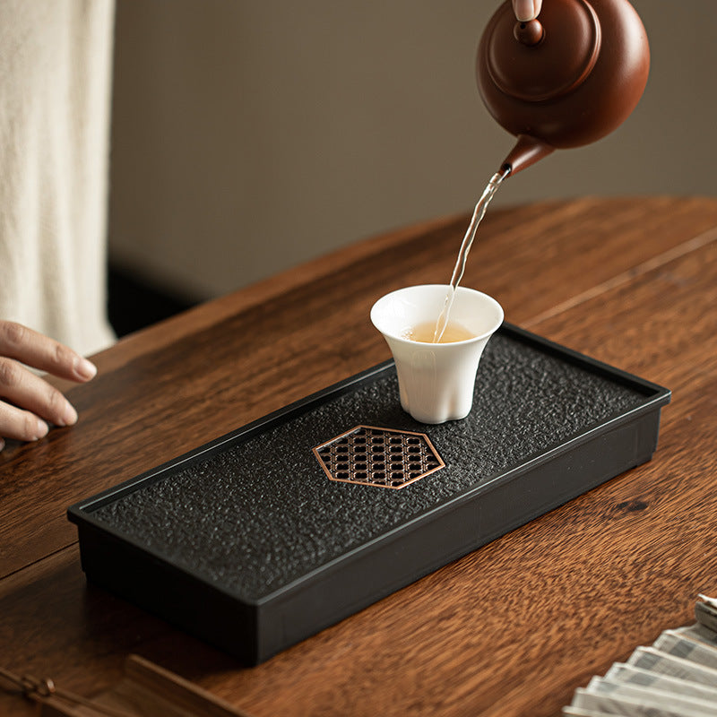 Neo-Chinese Faux Wujin Black Stone Dual Water Storage & Drainage Dry-Brewing Teaware Tray