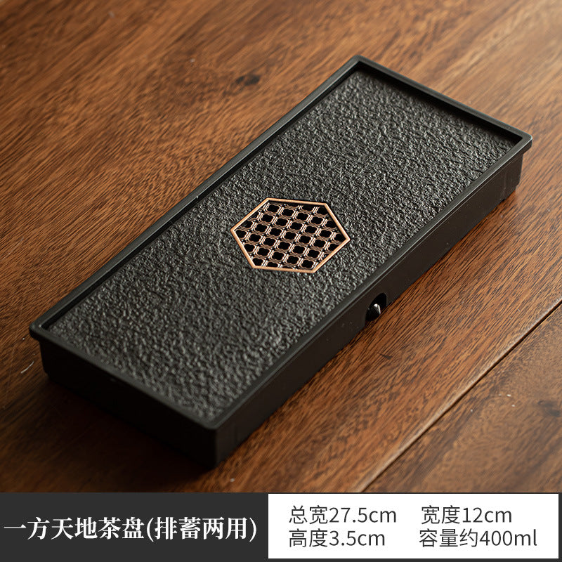 Neo-Chinese Faux Wujin Black Stone Dual Water Storage & Drainage Dry-Brewing Teaware Tray