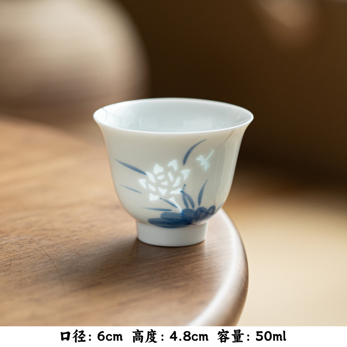 Authentic Linglong Pierced Blue & White Lotus & Bamboo Master Teacup - 65ml Gongfu Cup