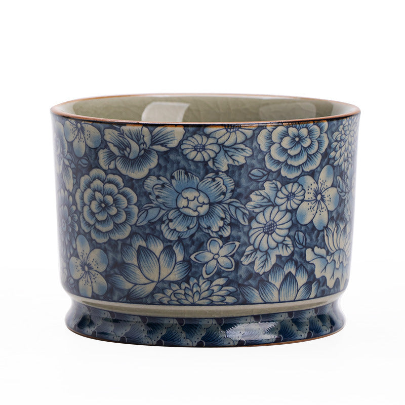 Authentic Old Pottery Clay Blue & White Myriad Flowers Crackle Glaze Master Teacup - 110ml Gongfu Teacup
