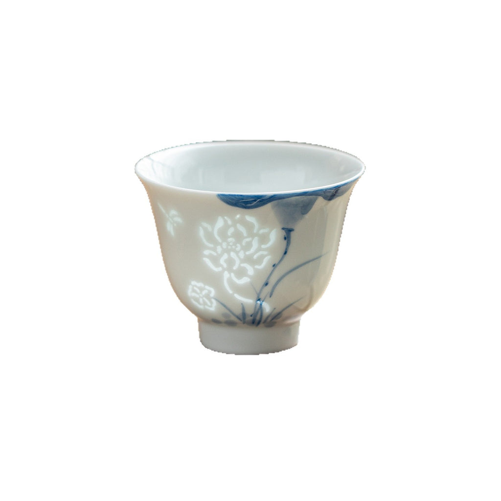 Authentic Linglong Pierced Blue & White Lotus & Bamboo Master Teacup - 65ml Gongfu Cup