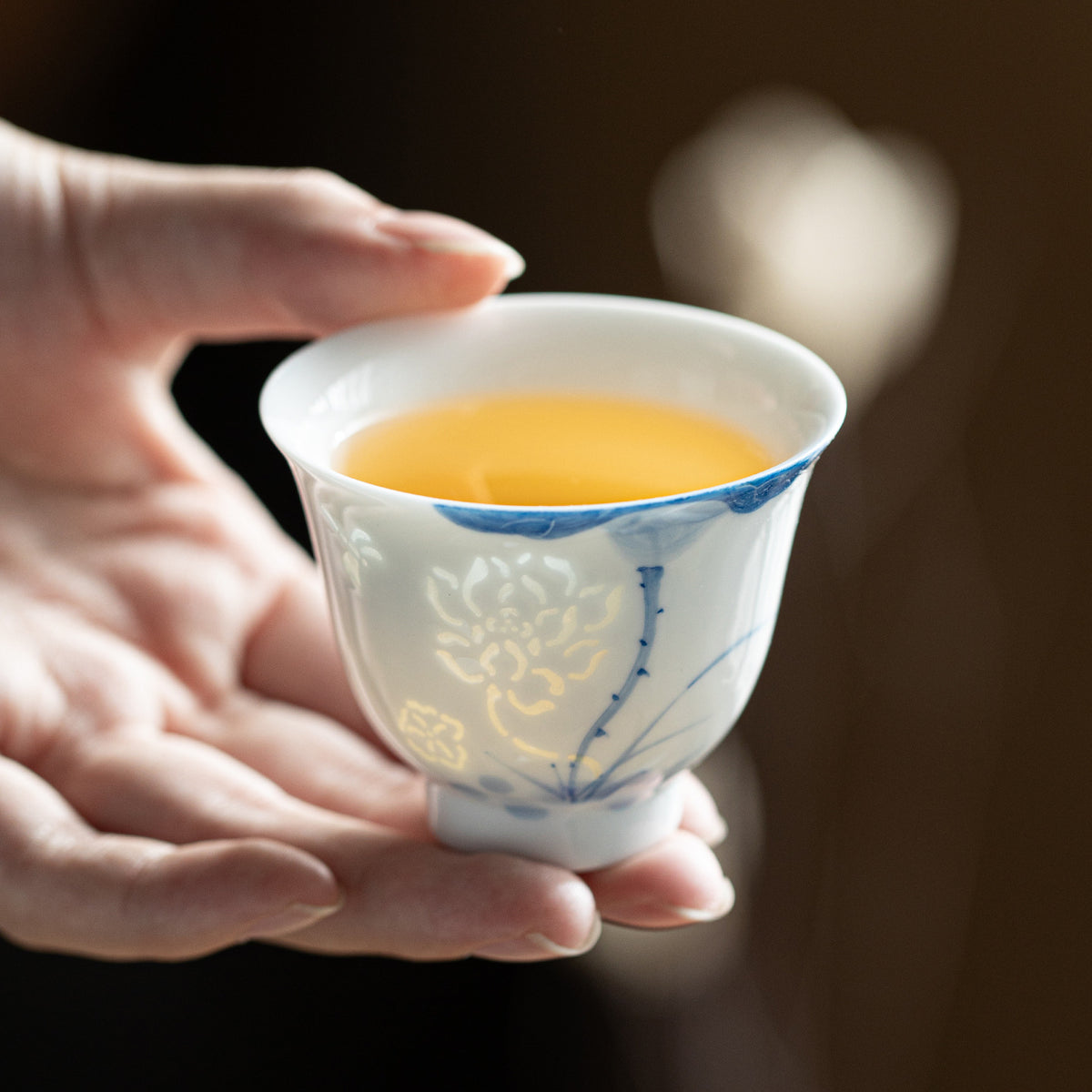 Authentic Linglong Pierced Blue & White Lotus & Bamboo Master Teacup - 65ml Gongfu Cup