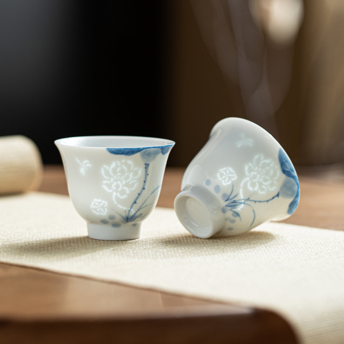 Authentic Linglong Pierced Blue & White Lotus & Bamboo Master Teacup - 65ml Gongfu Cup
