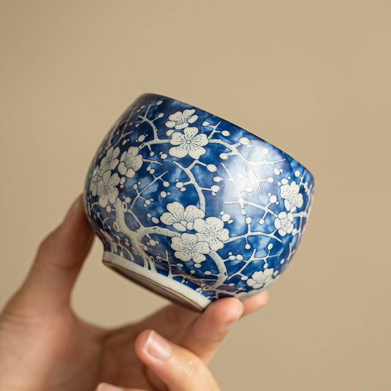 Song Ru Ware Celadon Crackle & Blue-and-White Ice Plum Blossom Master Teacup - 85ml Gongfu Teacup