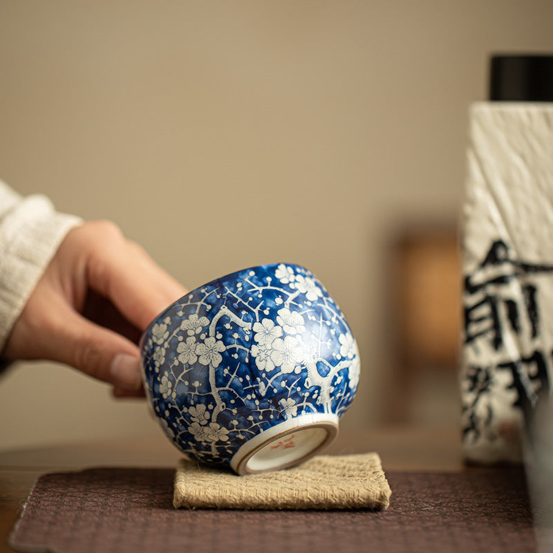 Song Ru Ware Celadon Crackle & Blue-and-White Ice Plum Blossom Master Teacup - 85ml Gongfu Teacup