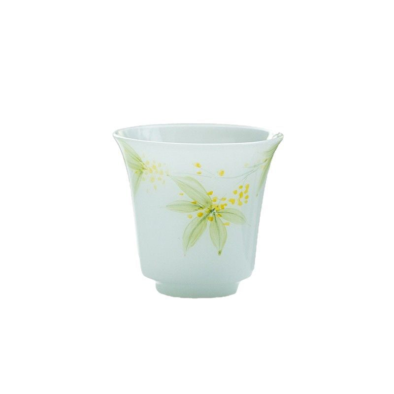 Luxury Ice Mutton-Fat Jade Hand-Painted Osmanthus Aroma Master Teacup - 80ml Gongfu Cup