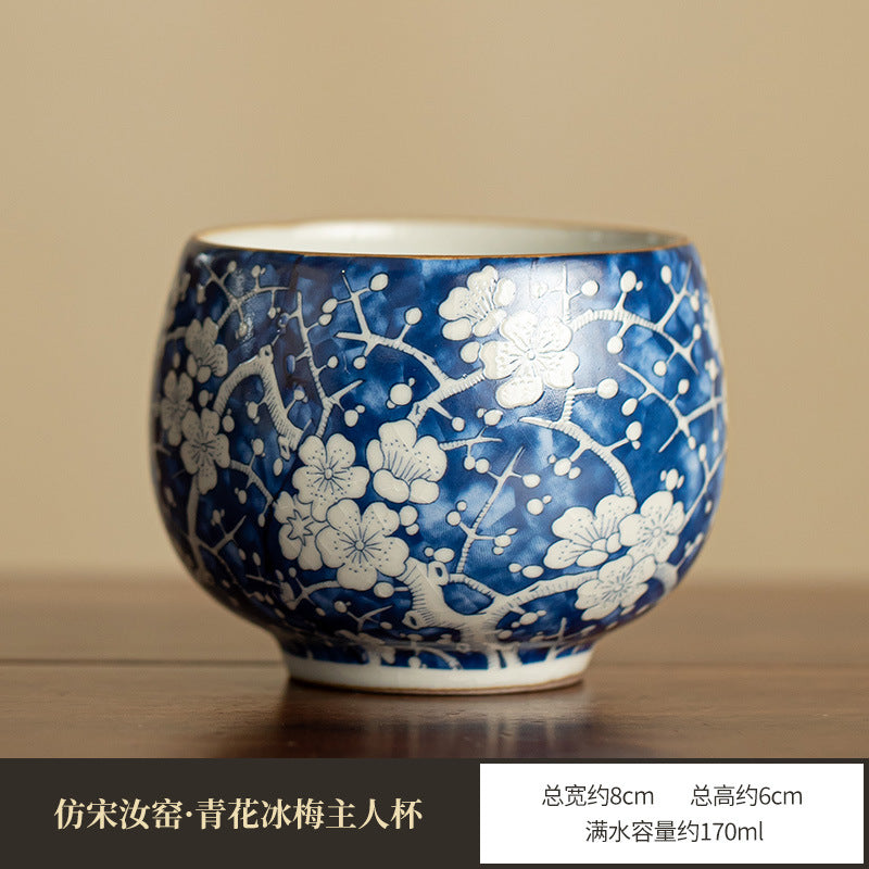 Song Ru Ware Celadon Crackle & Blue-and-White Ice Plum Blossom Master Teacup - 85ml Gongfu Teacup