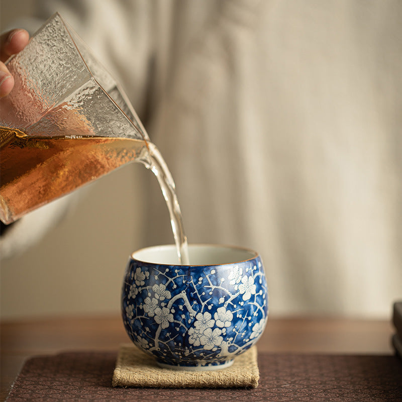 Song Ru Ware Celadon Crackle & Blue-and-White Ice Plum Blossom Master Teacup - 85ml Gongfu Teacup