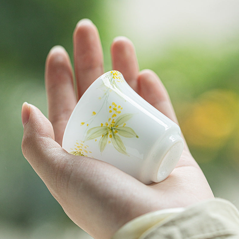 Luxury Ice Mutton-Fat Jade Hand-Painted Osmanthus Aroma Master Teacup - 80ml Gongfu Cup