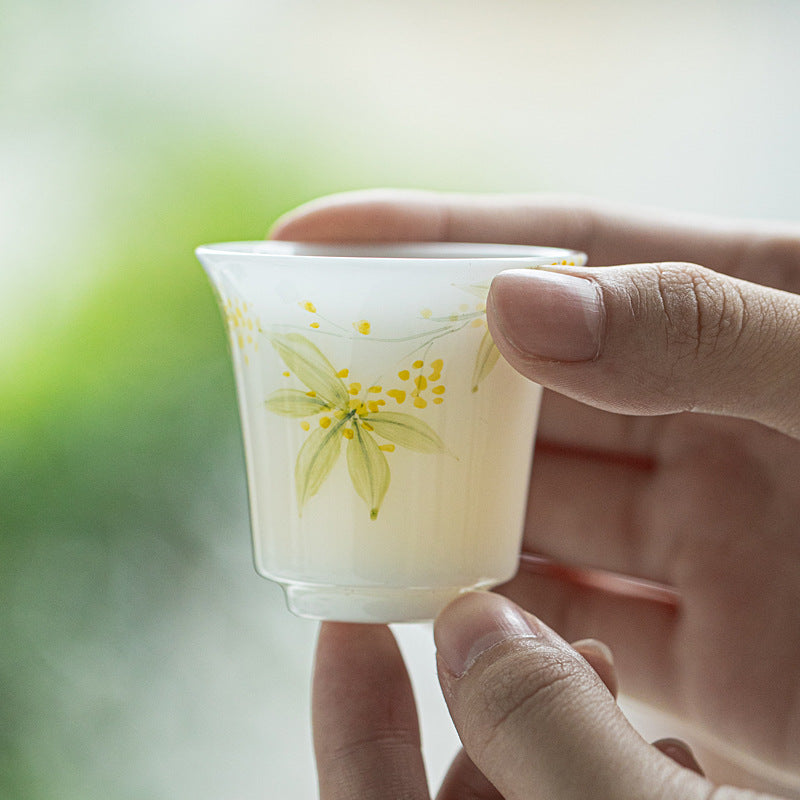 Luxury Ice Mutton-Fat Jade Hand-Painted Osmanthus Aroma Master Teacup - 80ml Gongfu Cup