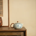 Authentic Jingdezhen Ru Ware Celadon Crackle & Blue-and-White Lotus Xishi Teapot - 200ml Gongfu Teapot