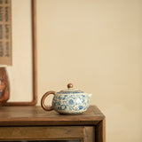Authentic Jingdezhen Ru Ware Celadon Crackle & Blue-and-White Lotus Xishi Teapot - 200ml Gongfu Teapot