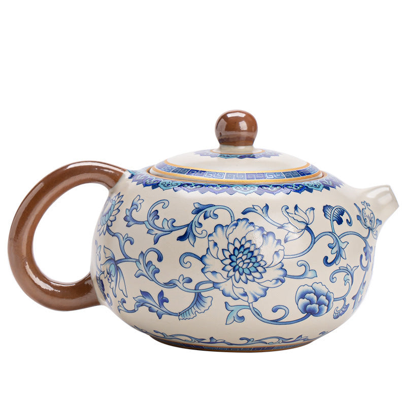 Authentic Jingdezhen Ru Ware Celadon Crackle & Blue-and-White Lotus Xishi Teapot - 200ml Gongfu Teapot
