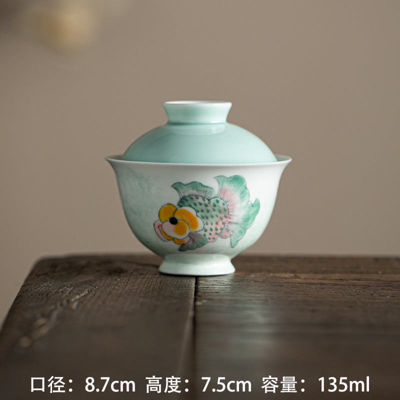 Authentic Mushroom Purple Chubby Goldfish Yuanbao San Cai Gaiwan - 165ml Anti-Scald Tea Bowl