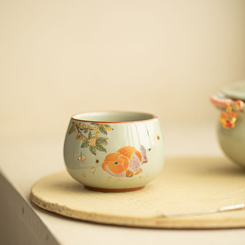 Authentic Plant-Ash Glaze Big-Head Goldfish Large Master Teacup - 95ml Gongfu Cup