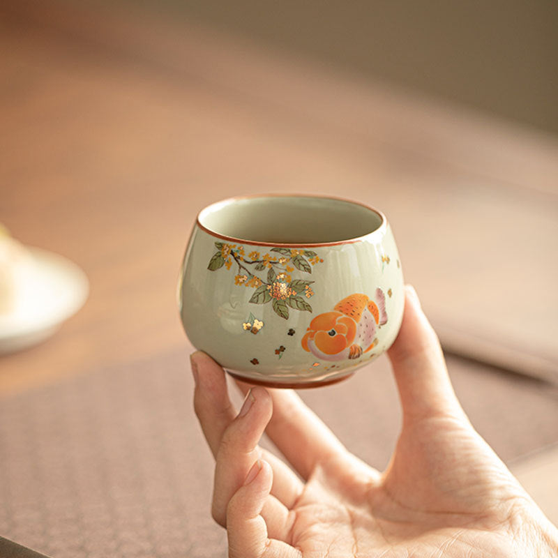Authentic Plant-Ash Glaze Big-Head Goldfish Large Master Teacup - 95ml Gongfu Cup