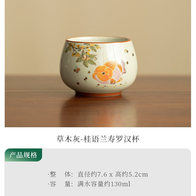 Authentic Plant-Ash Glaze Big-Head Goldfish Large Master Teacup - 95ml Gongfu Cup