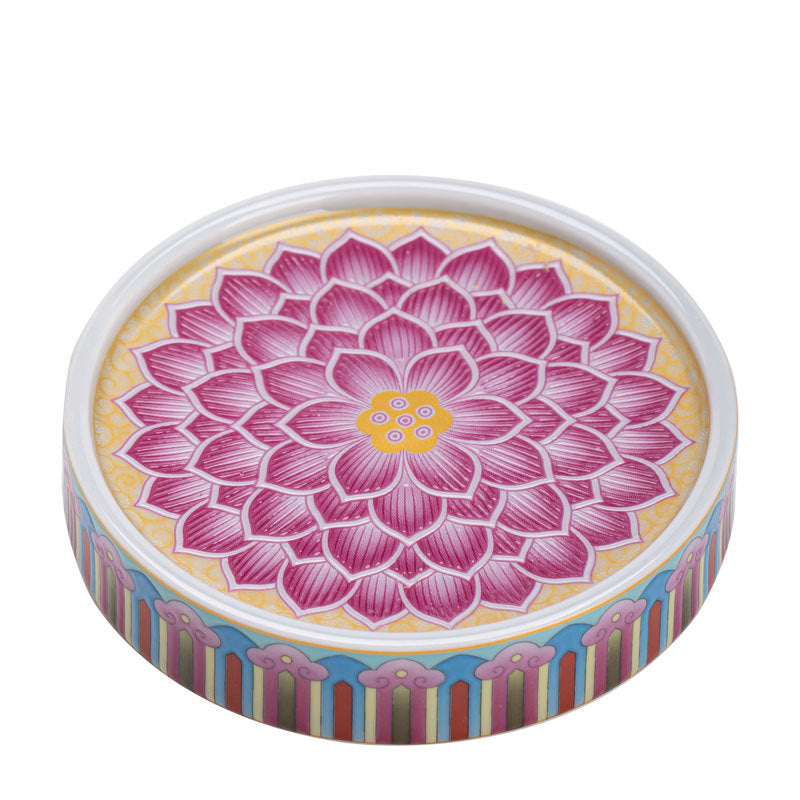 Authentic Jingdezhen Antique Enamel Court Floral Lid Rest & Coaster Tray - Teaware Accessories
