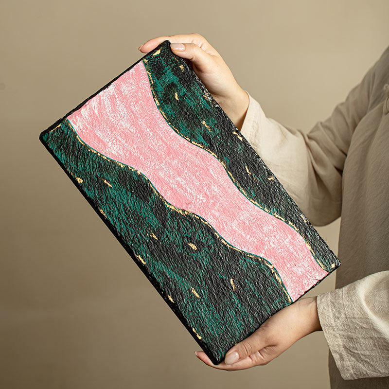 Neo-Chinese Natural Lacquer Emerald Peaks Pink Stream Dry-Brewing Tea Tray - 22cm Teaware