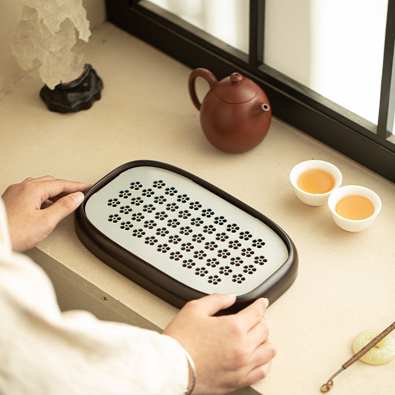 Authentic Chinese Walnut Wood & Removable Alloy Drainage Water-Storage Tea Tray - 32cm Teaware