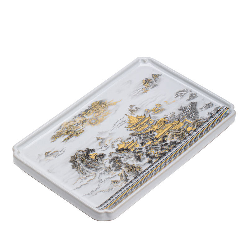 Authentic Song-Style Ru Ware Qiongtai Cloud-Pavilion Square Dry-Brewing Tea Tray - 20cm Teaware
