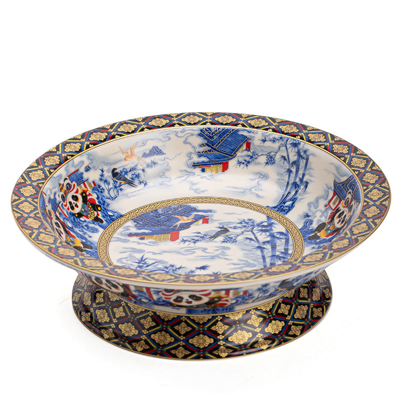 Authentic Handcrafted Enamel Cloud-Realm Panda Large Ceramic Tea & Pastry Platter - 24cm Teaware