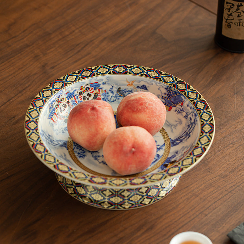 Authentic Handcrafted Enamel Cloud-Realm Panda Large Ceramic Tea & Pastry Platter - 24cm Teaware