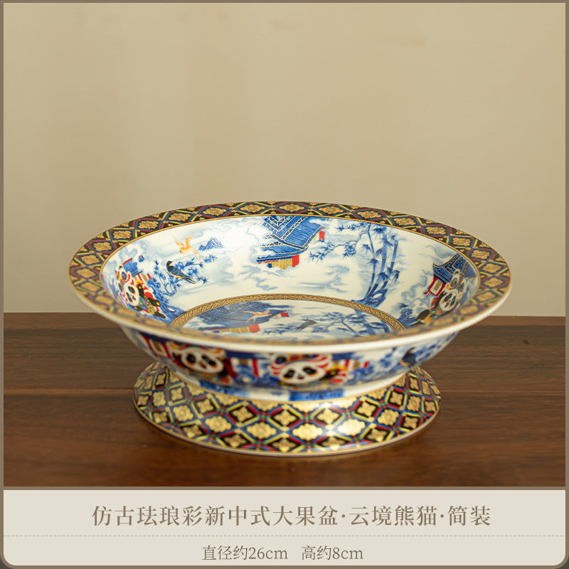 Authentic Handcrafted Enamel Cloud-Realm Panda Large Ceramic Tea & Pastry Platter - 24cm Teaware