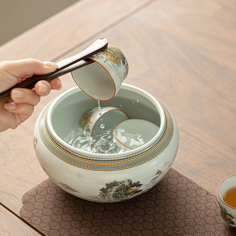 Authentic Song-Style Ru Ware Qiongtai Cloud-Pavilion Ceramic Chaxi Tea Basin - 650ml Teaware