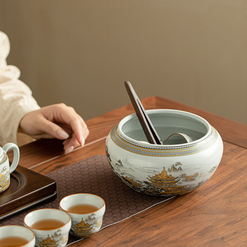 Authentic Song-Style Ru Ware Qiongtai Cloud-Pavilion Ceramic Chaxi Tea Basin - 650ml Teaware