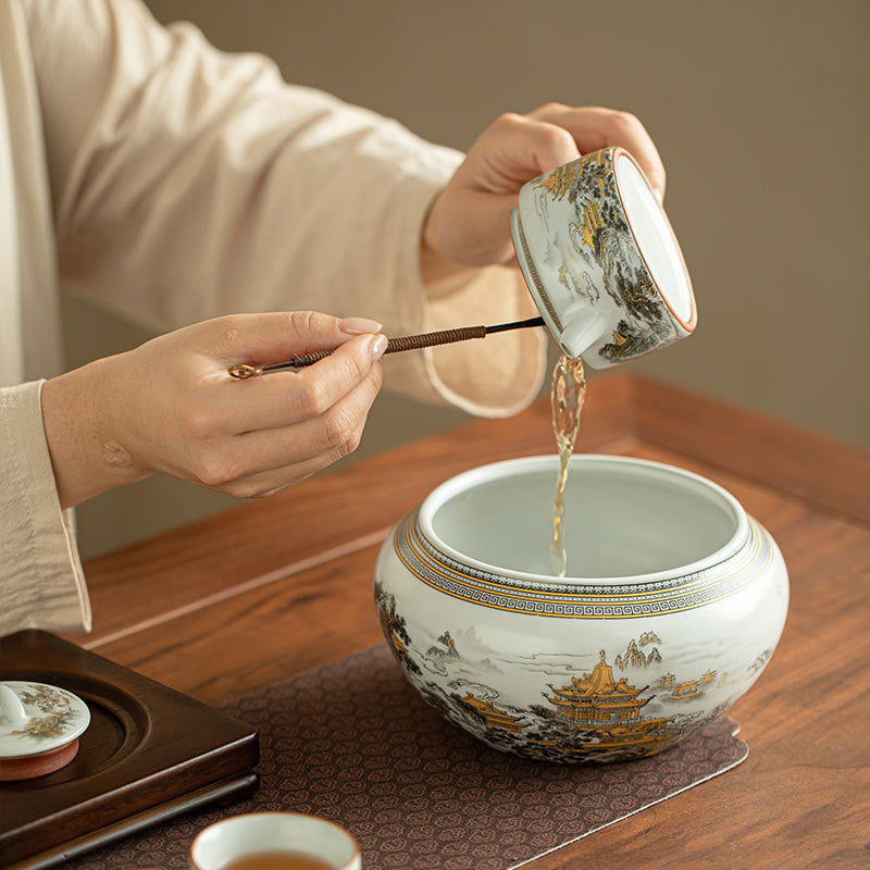 Authentic Song-Style Ru Ware Qiongtai Cloud-Pavilion Ceramic Chaxi Tea Basin - 650ml Teaware