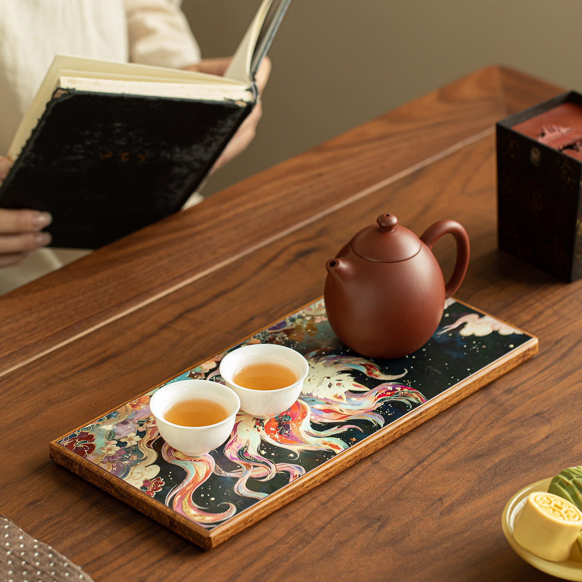 Authentic Handcrafted Heavy Bamboo Nine-Tailed Fox Dry-Brewing Tea Tray - 28cm Teaware Accessories