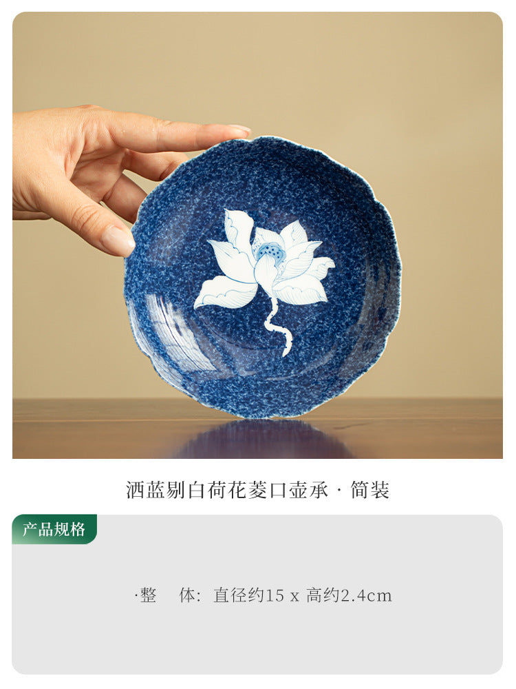 Authentic Rock Mineral White Splashed-Blue Sgraffito Lotus Two-Talent Gaiwan - 160ml Tea Bowl
