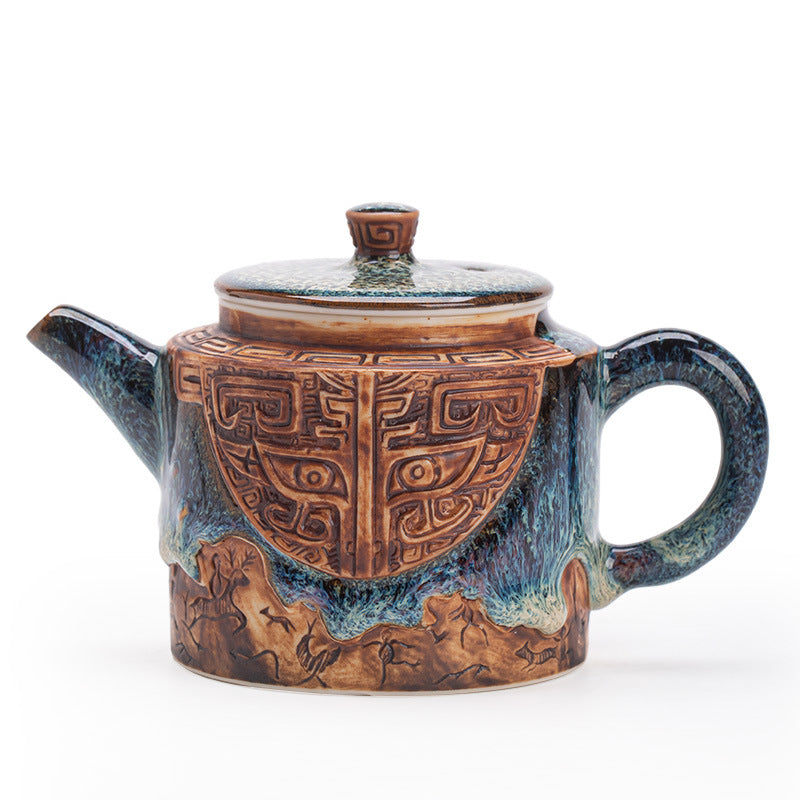 Authentic Jingdezhen Flambé Tenmoku Copper-Coin Ceramic Teapot - 180ml Gift Box Suite